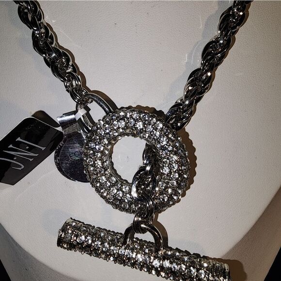 Silver Crystal Pave Toggle Necklace by INC. NWT 17" - Picture 2 of 10